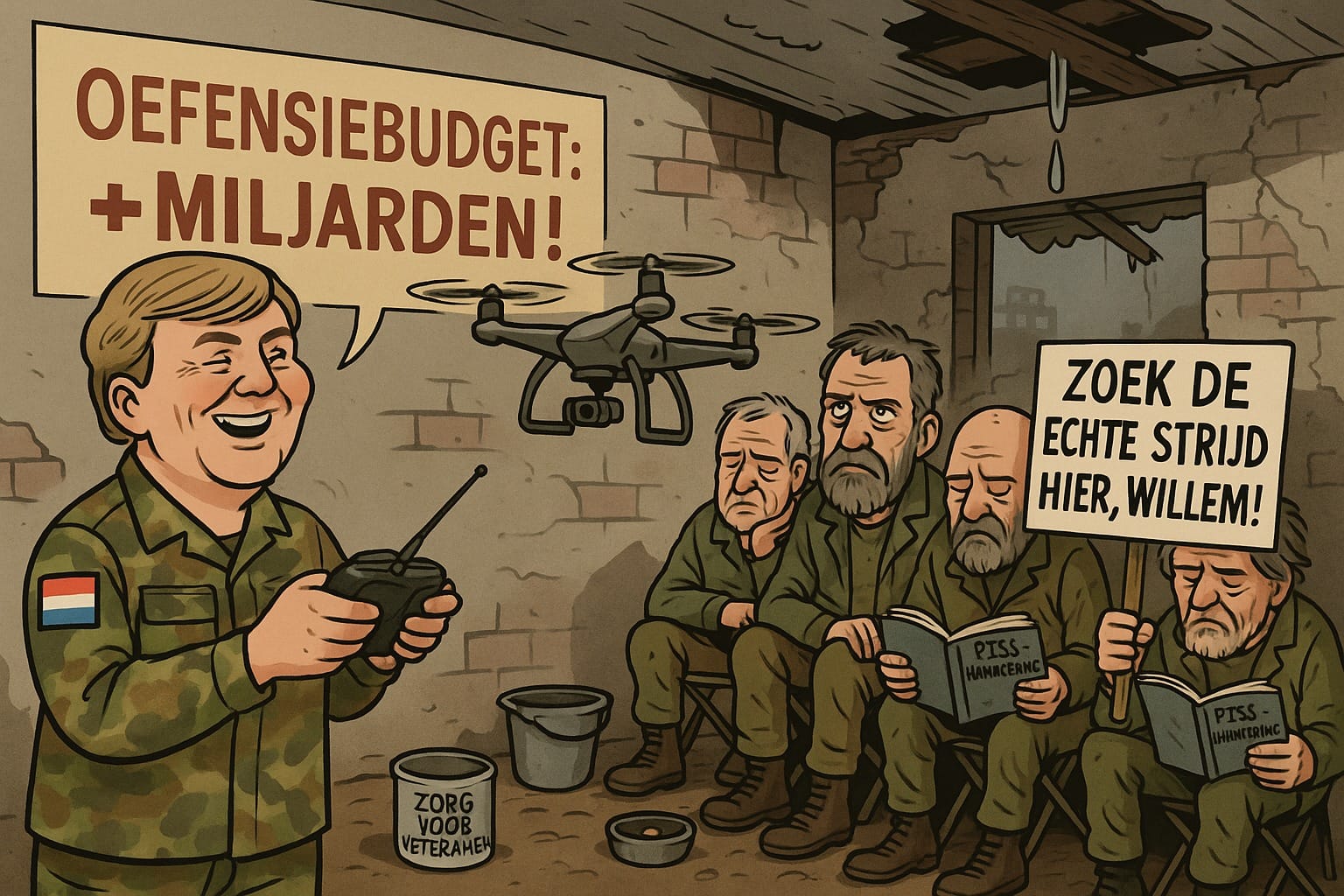 Willem speelt oorlogje, terwijl veteranen de echte strijd leveren