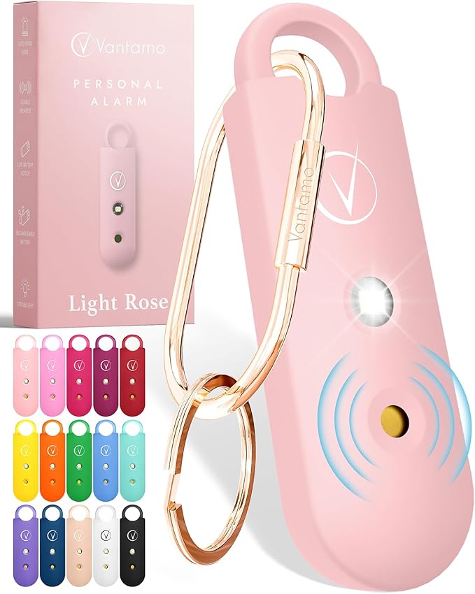 Vantamo Persoonlijk alarm met stroboscoop-led-licht, extra luid 130dB, zelfverdedigingssleutelhanger met 2 luidsprekers, unieke veiligheidssleutelhanger voor vrouwen voor tas of rugzak - evelinemeijvogel.nl-veiligheid vrouwen- amazon must haves-eveline meijvogel-amazon top keuze