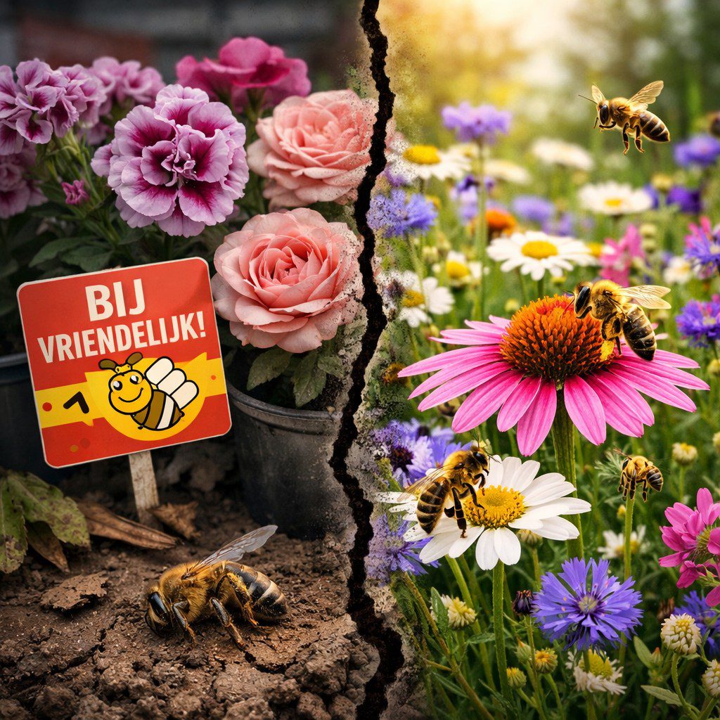 Waarom je tuin vol bloemen staat, maar de bijen wegblijven.