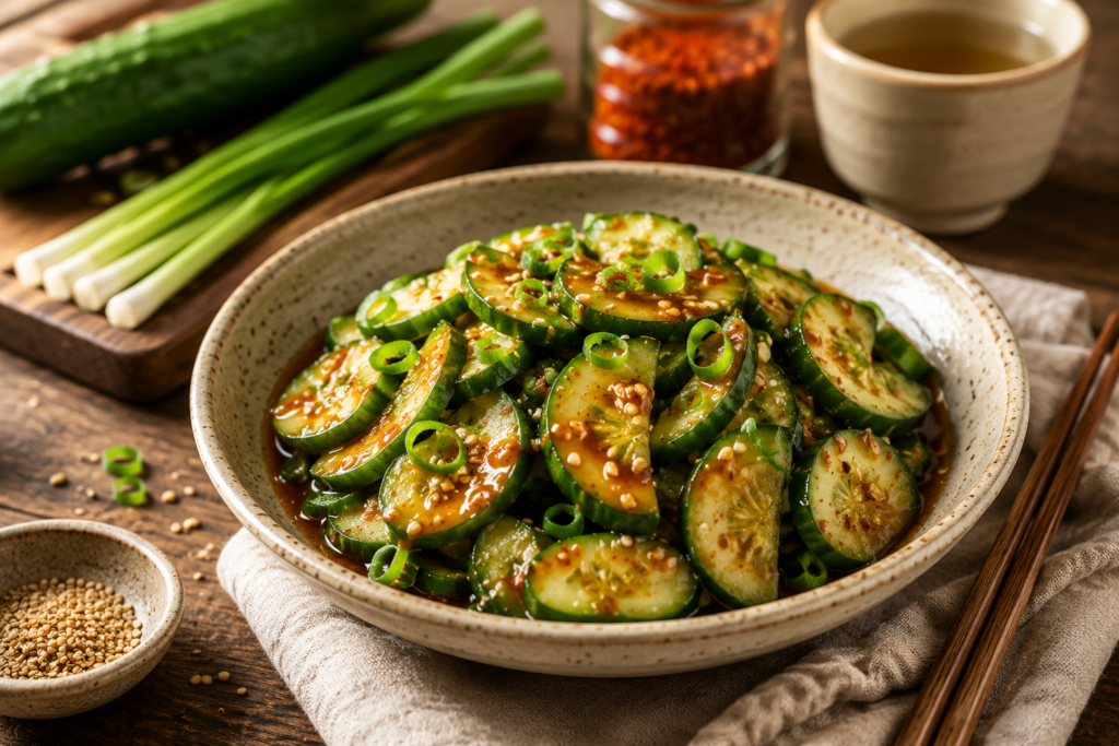 Koreaanse Komkommersalade - salade maken-gezonde recepten- recepten tip