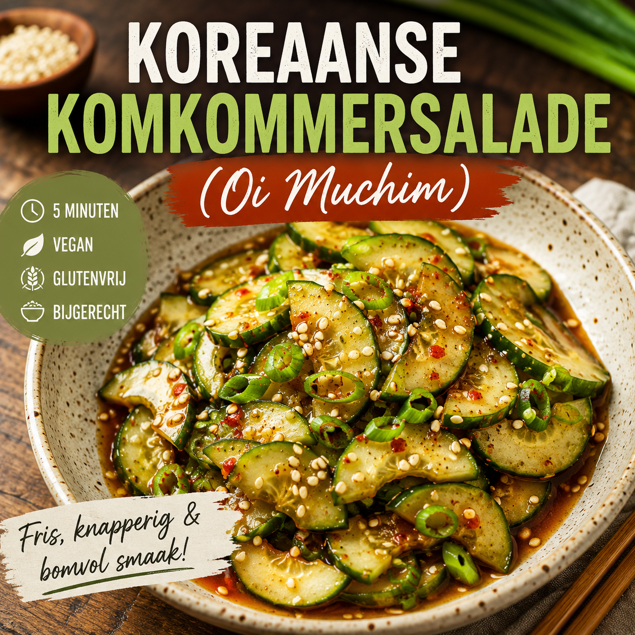 Koreaanse Komkommersalade - eveline meijvogel-snel recept- salade recept-koreaanse recept-Aziatische komkommersalade lekker en simpel