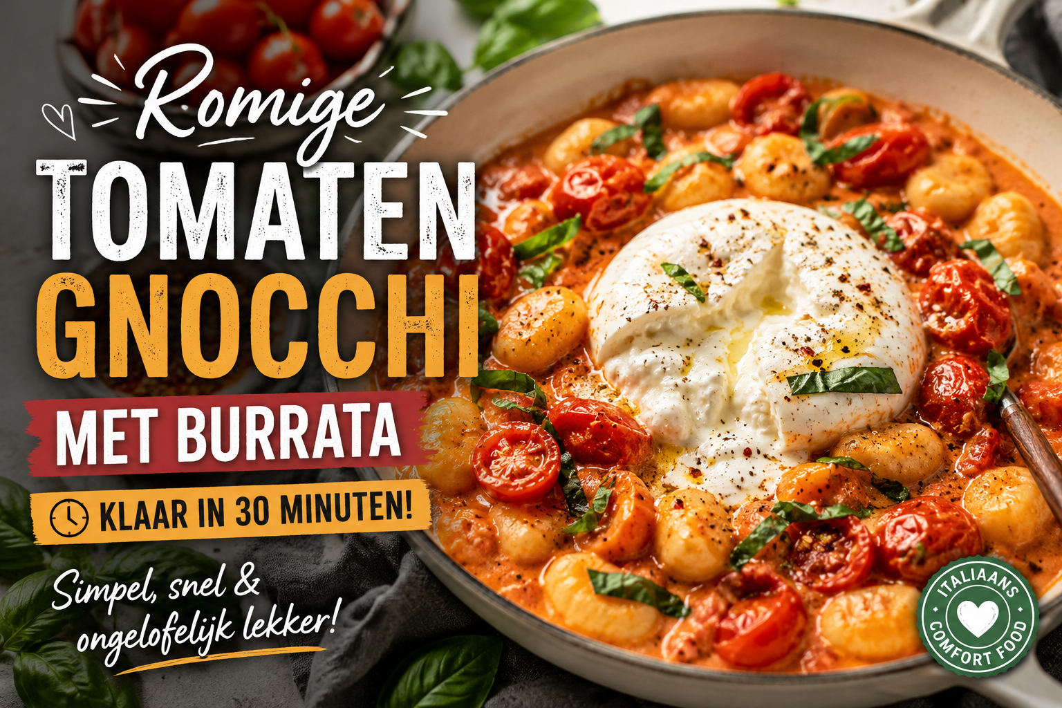 Romige Tomaten Gnocchi met Burrata recept - italiaans recept - pasta gerecht